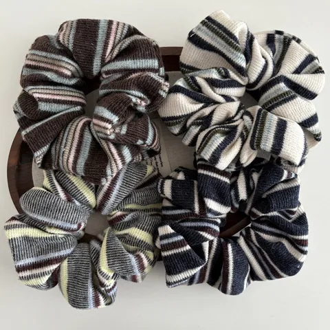 Vintage Knitted Contrast Stripe Hair Scrunchie Soft Woolen Ponytail Holder Elegant Elastic Hair Tie For Women Accessories