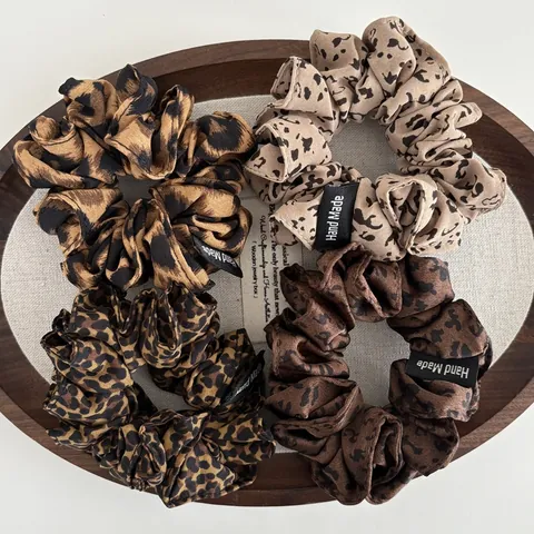 Leopard Print Cloth Hair Scrunchies Elastic Hair Bands Vintage Animal Pattern Fabric Hair Ring For Women Daily Hair Accessories