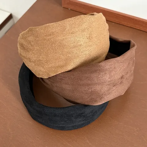 Diadema Minimalista de Estilo Coreano de Gamuza de Ala Ancha Color Maillard Aro de Pelo Grueso Antideslizante Accesorios de Cabello Para Mujer