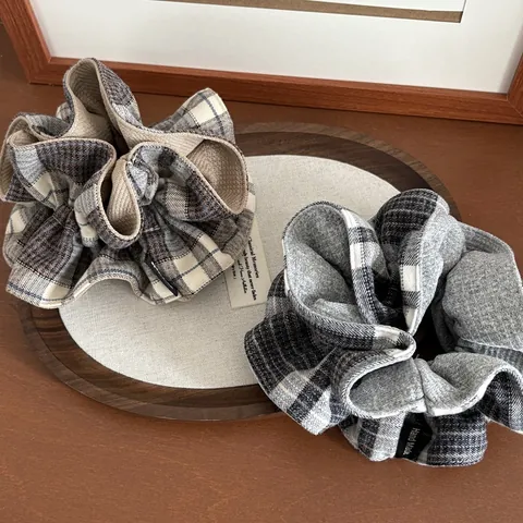 Chouchou Oversize à Carreaux Vintage Style Coréen Tissu à Carreaux Élastique à Cheveux Bandeau Accessoires Pour Femmes
