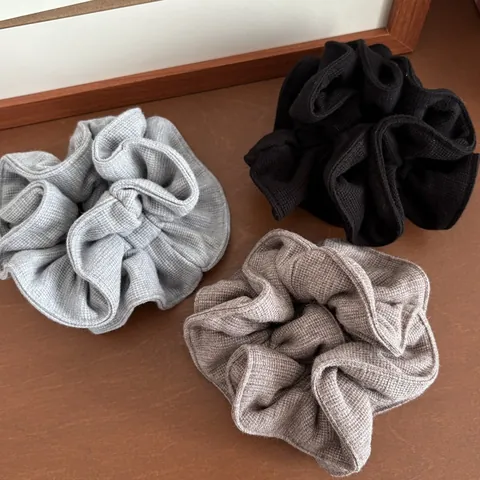 Vintage Waffle Knit Scrunchie For Women Retro Solid Color Elastic Hair Tie Large Flower Hair Ring Accessories