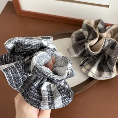 Chouchou Oversize à Carreaux Vintage Style Coréen Tissu à Carreaux Élastique à Cheveux Bandeau Accessoires Pour Femmes