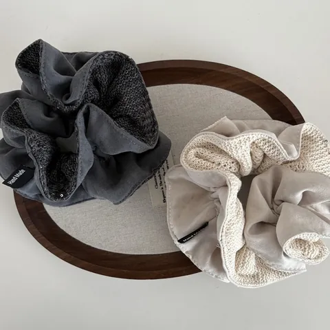 Koreaanse Stijl Gebreide Dubbelzijdige Scrunchie Met Lovertjes Handgemaakt Label Grote Haarelastiek Voor Vrouwen Ponytail Holder