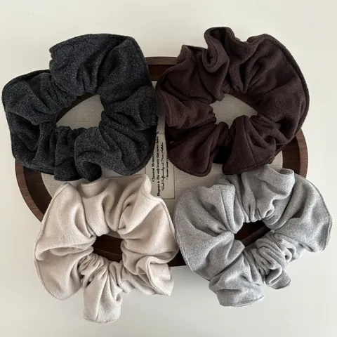 Women Korean Style Solid Color Woolen Oversized Hair Scrunchie Soft Thick Pleated Hair Tie Elegant Ponytail Holder Hair Accessories