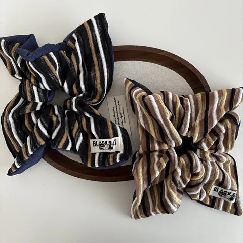 Chouchou à Rayures en Tricot Côtelé Vintage Élastique pour Cheveux Large Porte Queue de Cheval Femme Accessoires de Coiffure Style Coréen