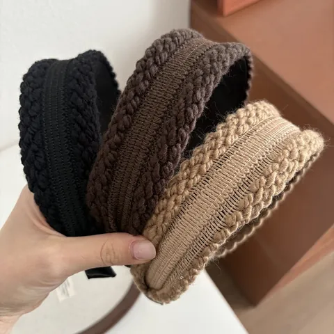 Diadema de Lana de Punto Trenzado Vintage para Mujer Ancha Color Sólido Gruesa Invierno Cálida Cinta para el Pelo Accesorio