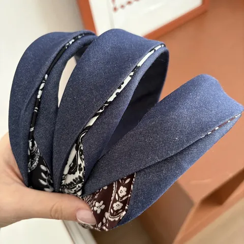 Vintage Denim Stoff Breite Geknotete Haarreif Paisley Blumen Patchwork Kopfschmuck Für Damen Mädchen Täglich Haarschmuck