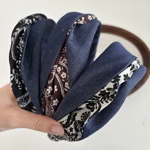 Vintage Denim Stoff Breite Geknotete Haarreif Paisley Blumen Patchwork Kopfschmuck Für Damen Mädchen Täglich Haarschmuck