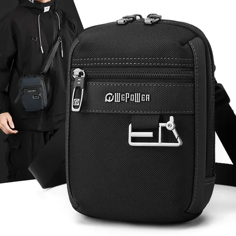 Sac à Bandoulière Décontracté pour Hommes Nylon Déperlant Petit Sac à Épaule Multi-poches Streetwear Tactical Mini Messenger Bag pour Voyage Quotidien