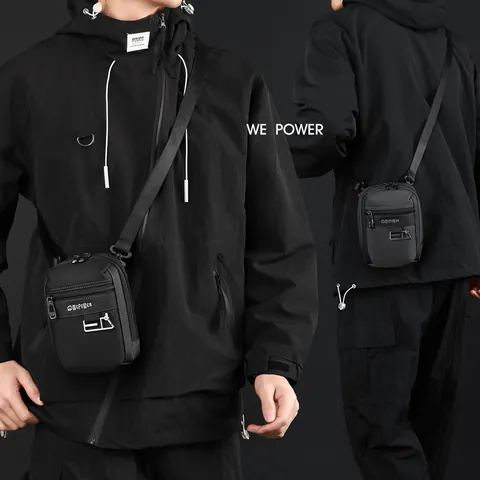 Sac à Bandoulière Décontracté pour Hommes Nylon Déperlant Petit Sac à Épaule Multi-poches Streetwear Tactical Mini Messenger Bag pour Voyage Quotidien
