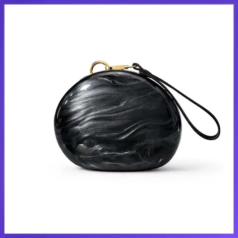 Women Acrylic Evening Clutch Bag Hard Shell Marble Texture Pearlescent Banquet Handbag With Wristlet Strap