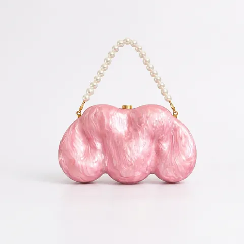 Cloud Wave Shape Acrylic Evening Clutch Bag For Women Mother Of Artificial Pearl Marble Texture Hard Shell Wedding Party Elegant