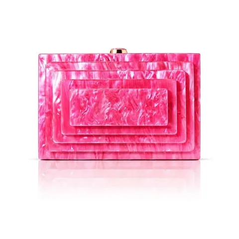 Acrylic Marble Texture Evening Bag Vintage Layered Geometric Design Clutch With Chain Strap For Women