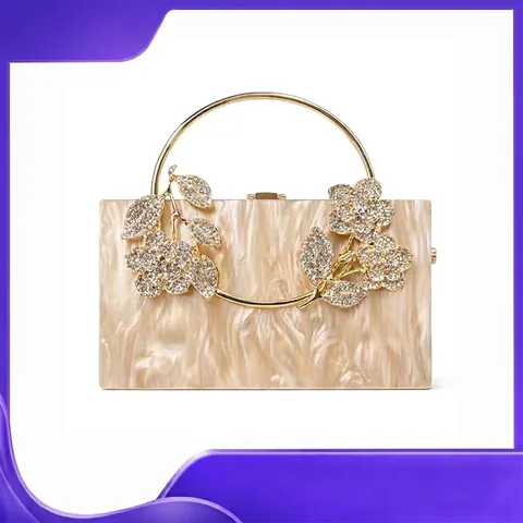 Pochette Soirée Femme Élégante Acrylique Fleur Mariage Banquet Avec Chaîne Bandoulière Fermoir Magnétique Sac À Main