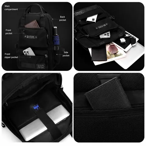 Men Business Casual Backpack Large Capacity Water Repellent Coated Nylon Laptop Bag With Multi Compartment Luggage Strap Travel Work