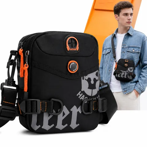 Men Waterproof Nylon Mini Crossbody Bag Multi Functional Outdoor Shoulder Bag Waist Pack with Headphone Hole Casual Streetwear