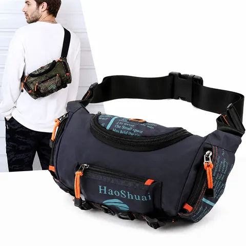 Waterproof Nylon Multi Functional Waist Bag Outdoor Men Sports Chest Bag Crossbody Bag For Travel Hiking Large Capacity