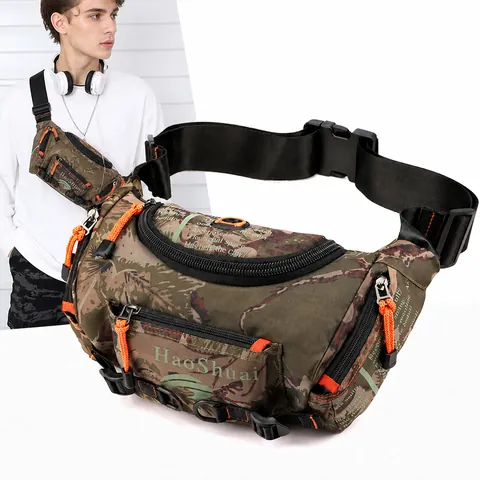Waterproof Nylon Multi Functional Waist Bag Outdoor Men Sports Chest Bag Crossbody Bag For Travel Hiking Large Capacity