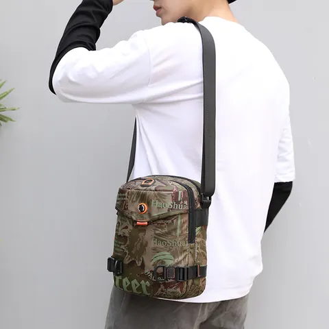 HaoShuai Men's Waterproof Nylon Crossbody Bag Functional Outdoor Leisure Messenger Bag Tactical Shoulder Bag With Headphone Hole For Travel Daily