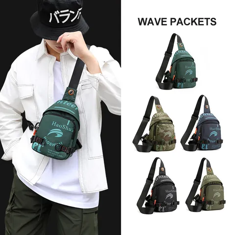 Sac de Poitrine en Nylon Imperméable pour Hommes Multi Poches Tactique Crossbody Sling Bag Casual Voyage Sport Sac à Bandoulière