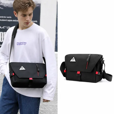 Men Messenger Bag Waterproof Nylon Crossbody Bag Trendy Street Style Shoulder Bag With Multi Pockets Casual Travel Computer Bag