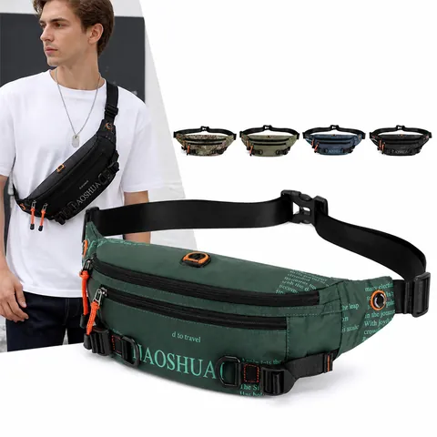 Men's Waterproof Nylon Waist Bag Streetwear Trend Chest Bag Outdoor Sports Lightweight Fanny Pack With Headphone Hole