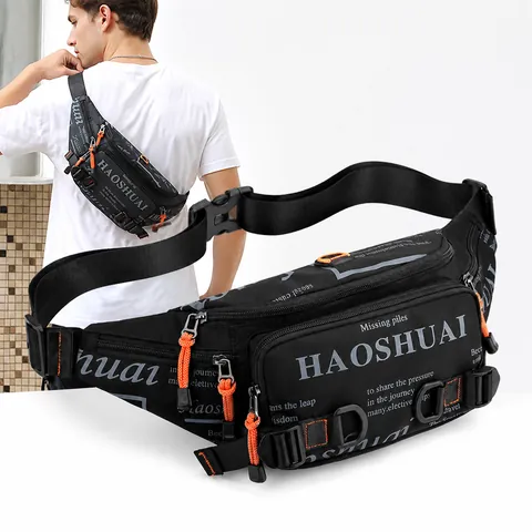 Men's Fashion Sporty Waist Bag Waterproof Nylon Chest Bag Multi-Pocket Crossbody Bag With Earphone Hole Outdoor Travel Fanny Pack