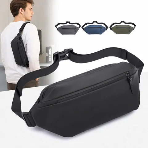 Men Multi-functional Waterproof Nylon Waist Pack Outdoor Casual Chest Bag Crossbody Shoulder Bag With Water Bottle Pocket Travel Sport