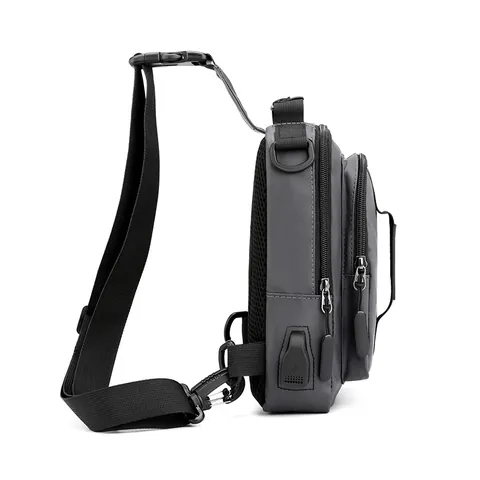 Men Multi-functional Chest Bag Waterproof Nylon Crossbody Sling Bag With USB Charging Port Fashion Casual Travel Outdoor Small Messenger Bag