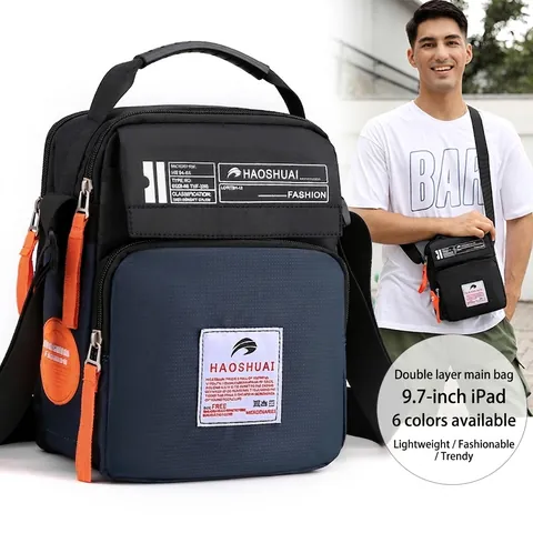 Borsa a Tracolla in Nylon Impermeabile da Uomo Grande Capacità Borsa a Spalla Casual per Viaggi All'aperto Tracolla Regolabile