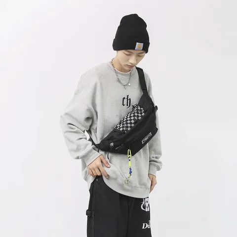 Trendy Unisex Waterdichte Nylon Schaakbord Borsttas Streetwear Sling Heuptas Voor Reizen Dagelijks Outdoor Casual Schoudertas