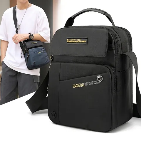Bolso Bandolera Casual para Hombre de Nailon Impermeable con Múltiples Bolsillos Bolso de Hombro para Deporte Viaje Mensajero Diario