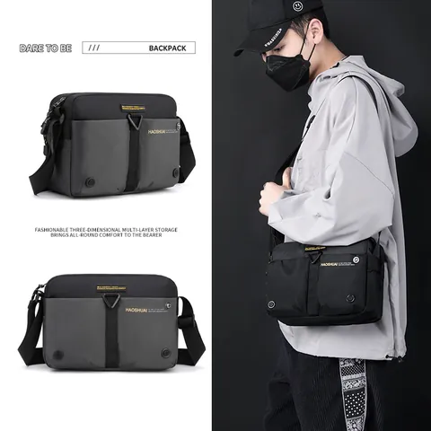 Herren Casual Umhängetasche Wasserdichte Nylon Messenger Bag Mode Sport Schultertasche Splicing Design Leichte Reisetasche Mit Verstellbarem Riemen