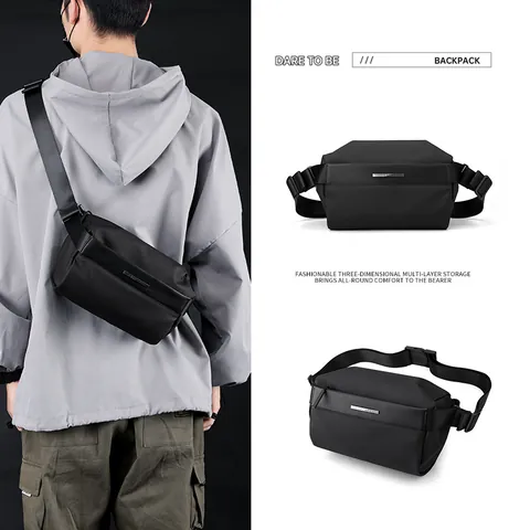 Men's Waterproof PU Leather Chest Bag Multi-layer Storage Crossbody Bag Minimalist Casual Outdoor Travel Shoulder Bag With Adjustable Strap