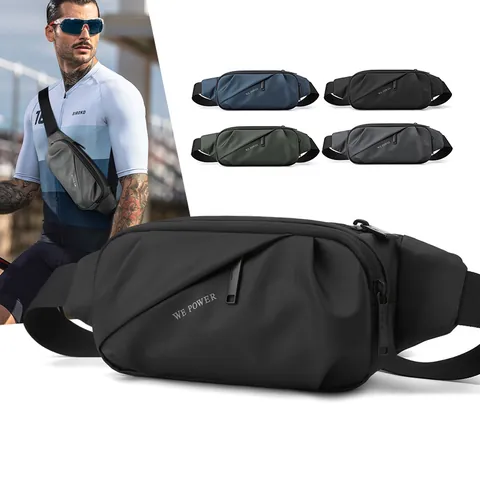 Men Waterproof Nylon Waist Bag Reflective Letter Print Chest Pack Functional Sports Crossbody Bag For Outdoor Cycling Running