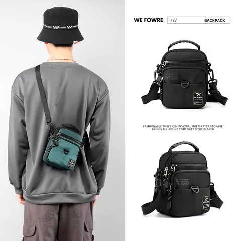 Men Fashion Crossbody Bag Waterproof Nylon Shoulder Bag Casual Sport Cycling Messenger Bag Multi Pocket Small Travel Bag