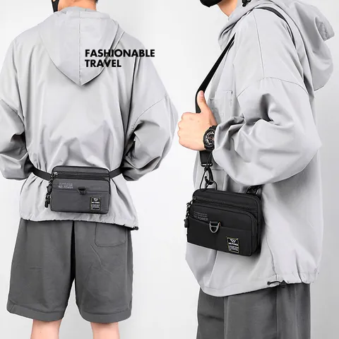 Men Waterproof Nylon Multi-functional Crossbody Bag Casual Messenger Bag Outdoor Sport Shoulder Waist Pouch Adjustable Strap