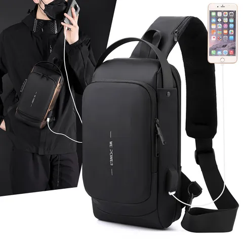 Ανδρική Αδιάβροχη Τσάντα Στήθους Techwear Με Αντικλεπτική Κλειδαριά Και Θύρα USB Casual Τσάντα Ώμου Για Ταξίδια Και Ποδηλασία