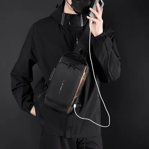 Ανδρική Αδιάβροχη Τσάντα Στήθους Techwear Με Αντικλεπτική Κλειδαριά Και Θύρα USB Casual Τσάντα Ώμου Για Ταξίδια Και Ποδηλασία