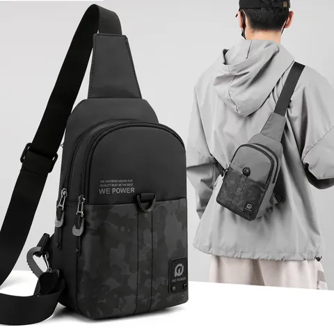 Zaino Monospalla da Uomo per Esterno Impermeabile Nylon Oxford Sling Bag Patchwork Mimetico Tracolla Regolabile Borsa Casual Daypack