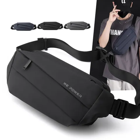 Bolso de Pecho Impermeable para Hombre Gran Capacidad Deportivo Bandolera de Nailon Piel PU para Viajes al Aire Libre
