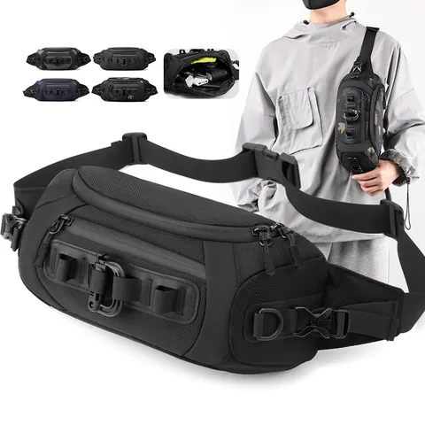 Men Waterproof Nylon Tactical Chest Bag Outdoor Techwear Multi-Pocket Crossbody Sling Pack Fashion Waist Bag For Hiking Travel