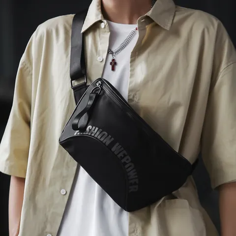 Unisex Casual Waterproof Nylon Crossbody Bag Large Capacity Fashion Letter Print Chest Bag Functional Shoulder Waist Bag