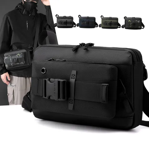 Men Tactical Techwear Chest Bag Waterproof Nylon Sling Bag With Adjustable Buckle For Outdoor Sports Travel Casual Crossbody Bag