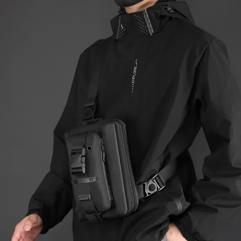 Men Tactical Techwear Chest Bag Waterproof Nylon Sling Bag With Adjustable Buckle For Outdoor Sports Travel Casual Crossbody Bag