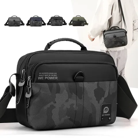 Men's Waterproof Nylon Crossbody Bag Casual Business Multi-functional Waist Bag With Camouflage Patchwork Adjustable Strap