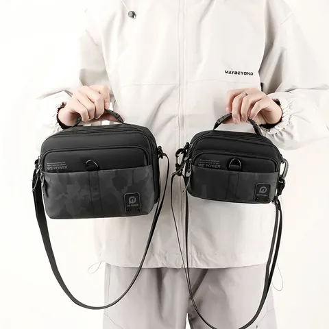 Men's Waterproof Nylon Crossbody Bag Casual Business Multi-functional Waist Bag With Camouflage Patchwork Adjustable Strap