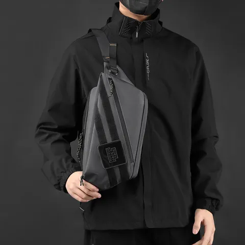 Men Tactical Waterproof Chest Bag Large Capacity Sling Shoulder Bag Outdoor Sport Crossbody Bag Industrial Style Casual Waist Bag