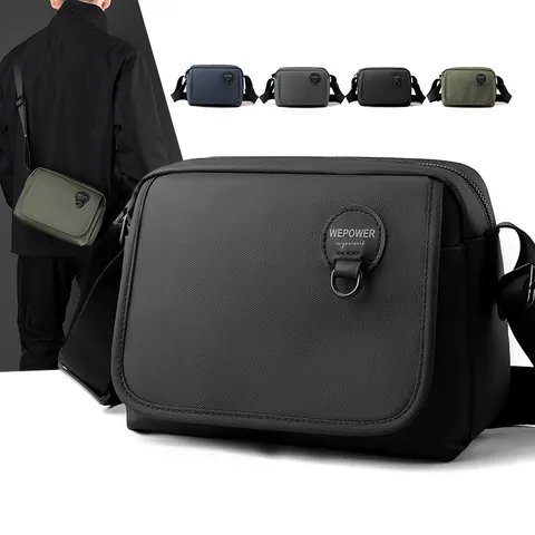 Men Casual Crossbody Bag Waterproof Nylon Minimalist Shoulder Bag Multi Pocket Travel Commuter Bag Fashion Messenger Bag
