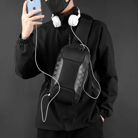 Men Anti-Theft Chest Bag USB Charging Port Waterproof Nylon Sling Bag Combination Lock Large Capacity Crossbody Bag Travel